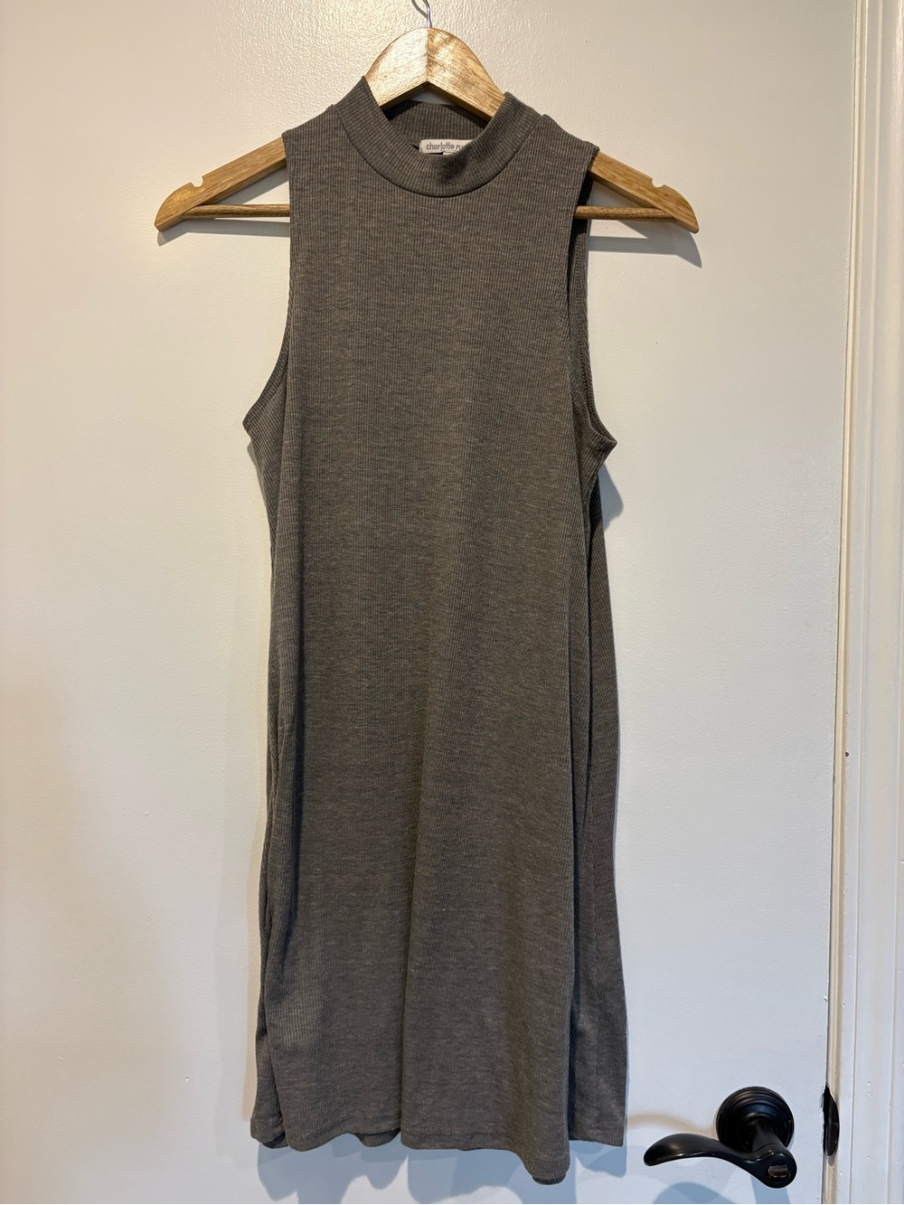 Charlotte Russe Gray Ribbed Knit Mock Neck Sleeveless Casual Classic Dress